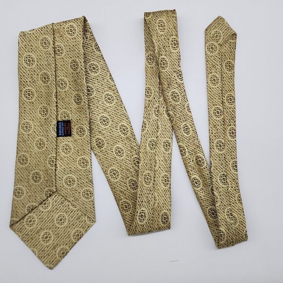 1960s Rhodia Necktie Geometric Gold Yellow Acetate Woven in France 4" W 55" L VT - Picture 4 of 5
